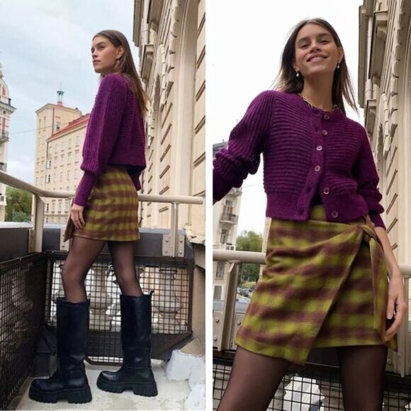 Wilfred Dresses & Skirts - WILFRED Aritzia New Wrap Front Wool Blend Skirt 2 Moss Green / Rust Fade Plaid